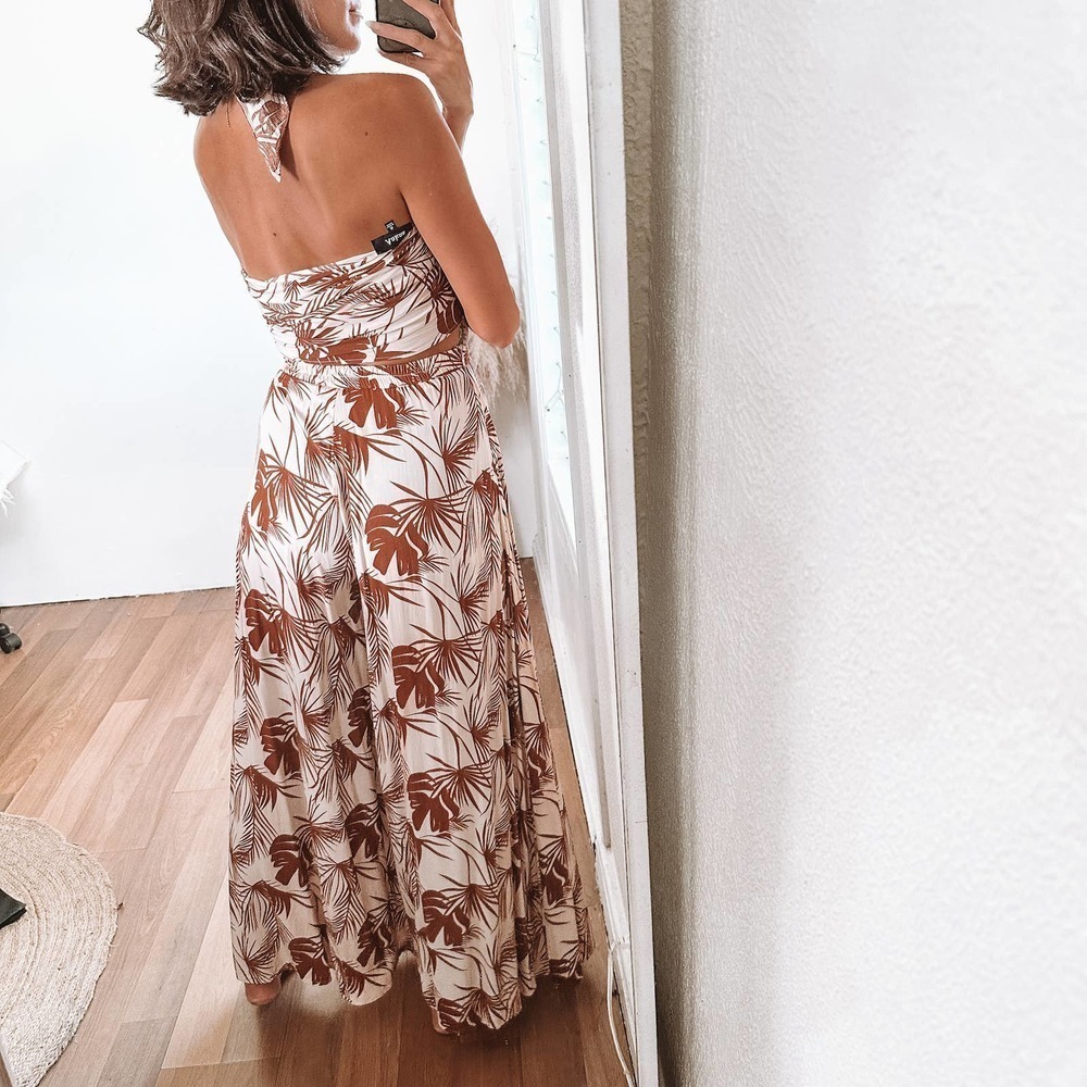 Aakaa Tropical Wide Leg Set Beige Size Small - Picture 8 of 16